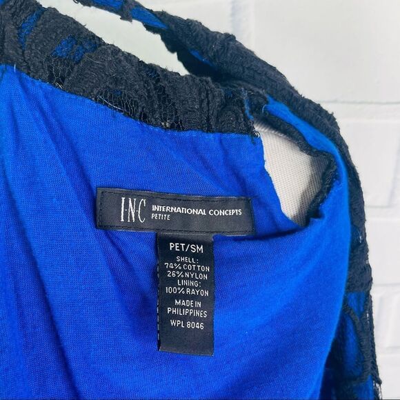 INC International Concepts Blue with Black Lace Overlay Midi Dress - PS - Picture 9 of 16